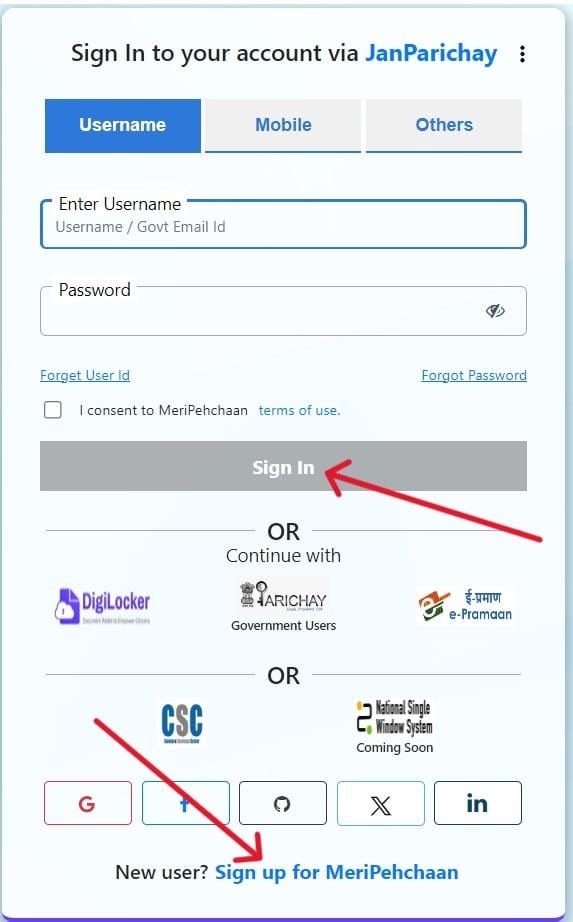 Meri Pehchaan Login and Sign UP